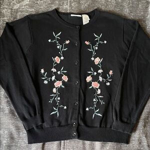 Villager Petite by Liz Claiborne Cardigan Sweater with Embroidered Floral Design